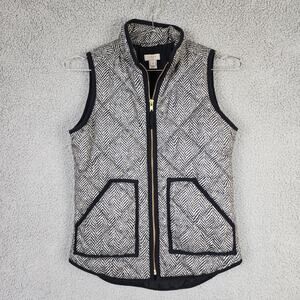 J. CREW Women's Black Chevron Quilted Lined Vest SZ XXS Full Zip w Pockets